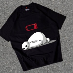 Baymax Battery Low Oversized Black Cotton T-shirt For Men and Women